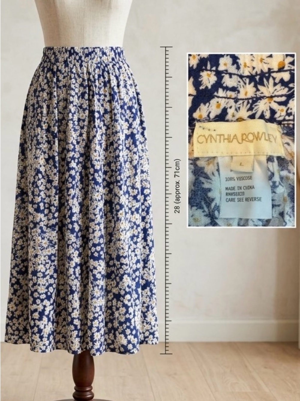 Cynthia Rowley Navy Blue and White Daisy Maxi Skirt